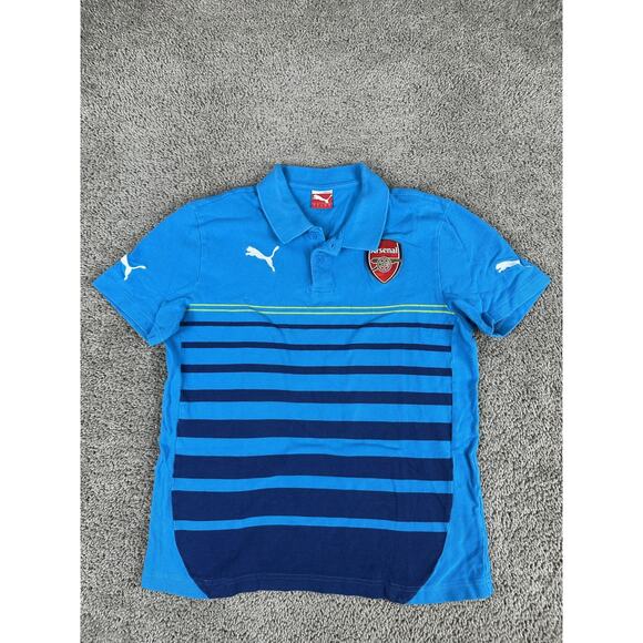 Arsenal FC Shirt Mens Medium Blue Soccer Polo Striped Short Sleeve Crest RARE - Picture 1 of 12